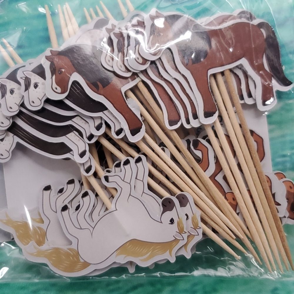 48 HORSE CUPCAKE DESSERT TOPPERS EQUESTRIAN PARTY THEME BROWN DECORATION NEW NWT
